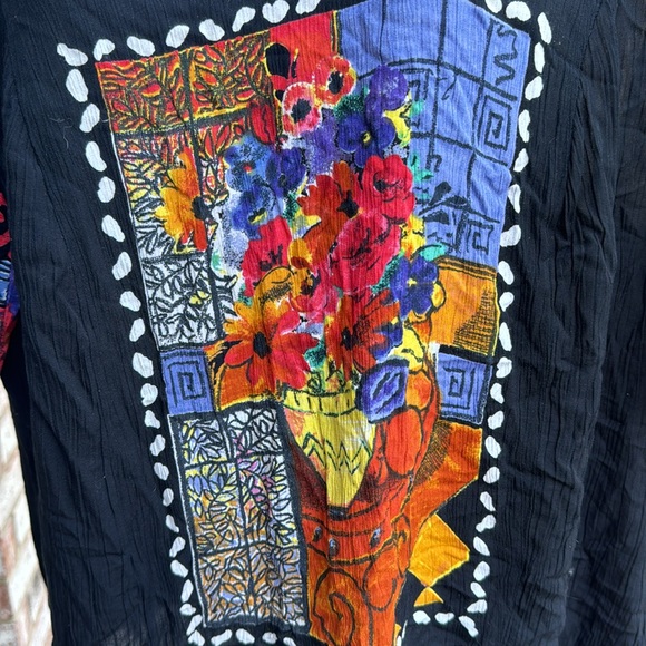 Vintage carole Little Woman Plus Size 18 Black Gauze Feel Top Flowers - Picture 4 of 10